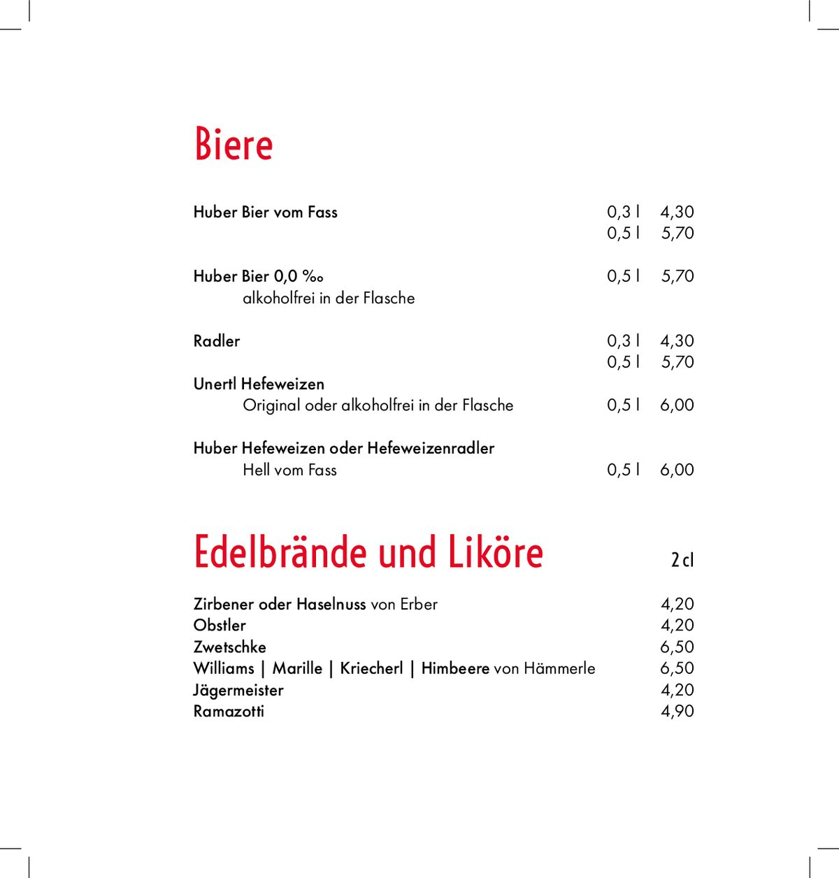Seite 13 der Speisekarte